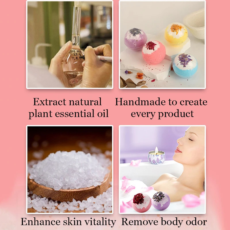 4Pcs Handmade Bath Bombs Set Essential Oil Stress Relief Bath Ball Bubble BathBombs Gift for Birthday Valentines Day Christmas 240627