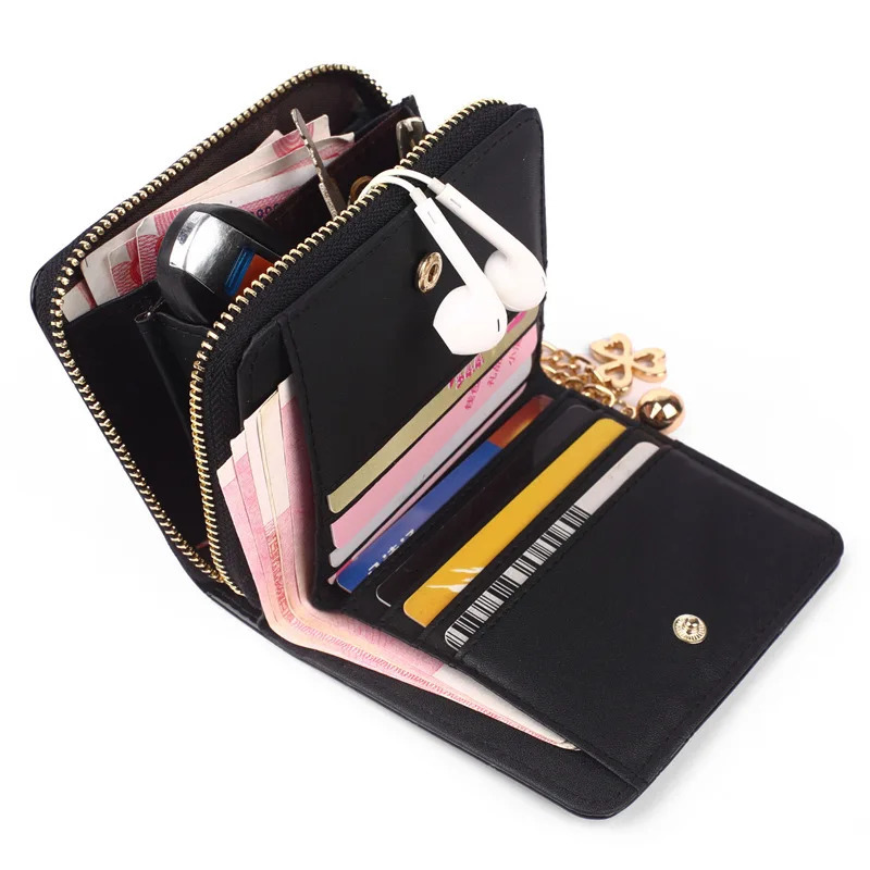 Mini Coin Purse Short 3 Folding Small Wallet Women Credit Card Holder Case Lady Patent Leather Money Bag Cute Pink 240626