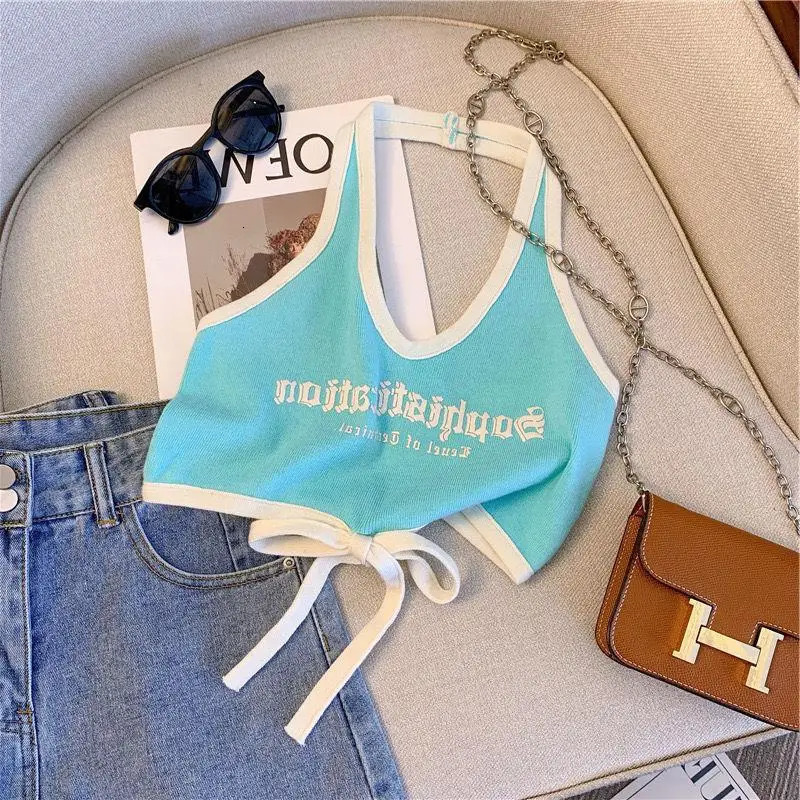 summer baby girl vest suspenders child Korean letters color matching halter hip hop punk streetwear crop top Gothic 2 10 clothes 240627