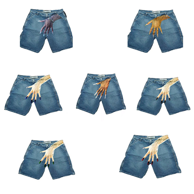 Men's Jeans Streetwear Hip Hop Straight Loose Pants Men Trendy Pattern Printed Denim Shorts High Street Casual Cargo Boy