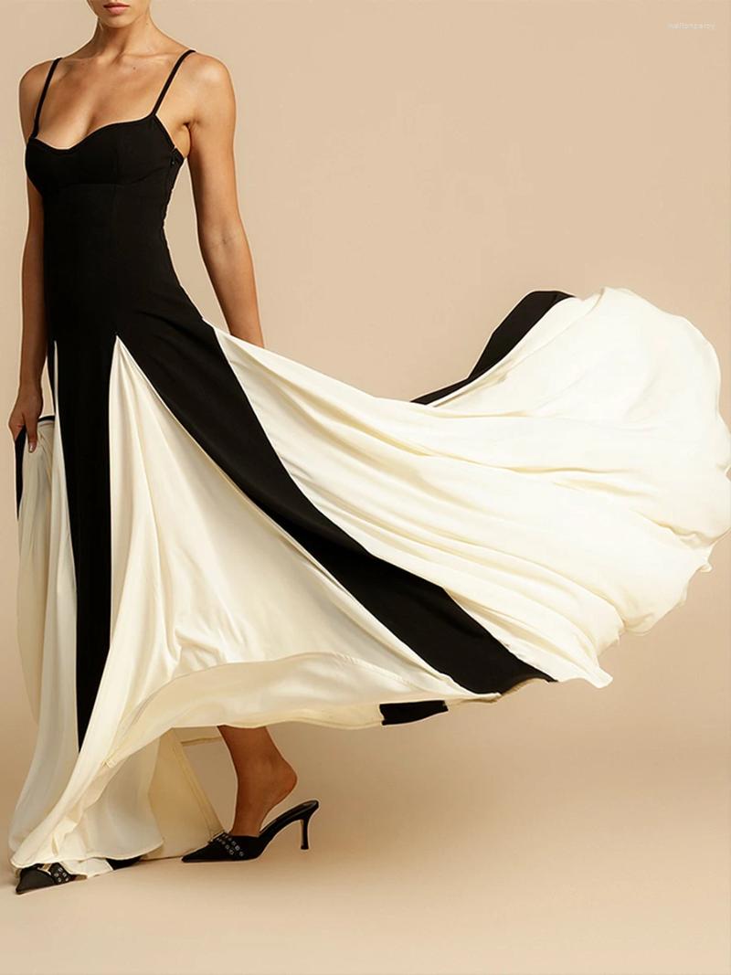 Casual Dresses CHQCDarlys Women S Spaghetti Straps Maxi Dress Elegant Contrast Low Cut Sleeveless Backless Flowy Swing Cami Long