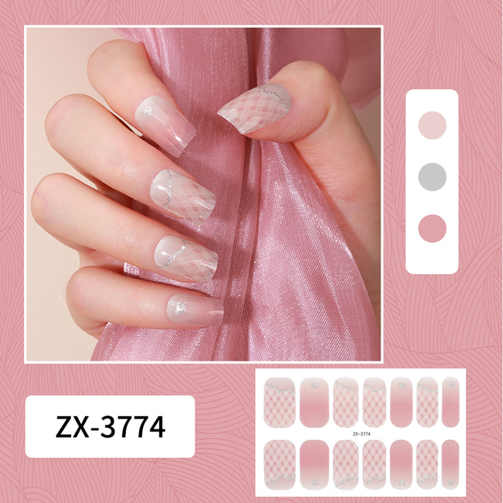 1 Sheet Gel Nail Strips Semi-cured 3D Full Cover Nail Stickers Sweet Fresh DIY Long Lasting DIY Waterproof Nail Wraps UV Lamp
