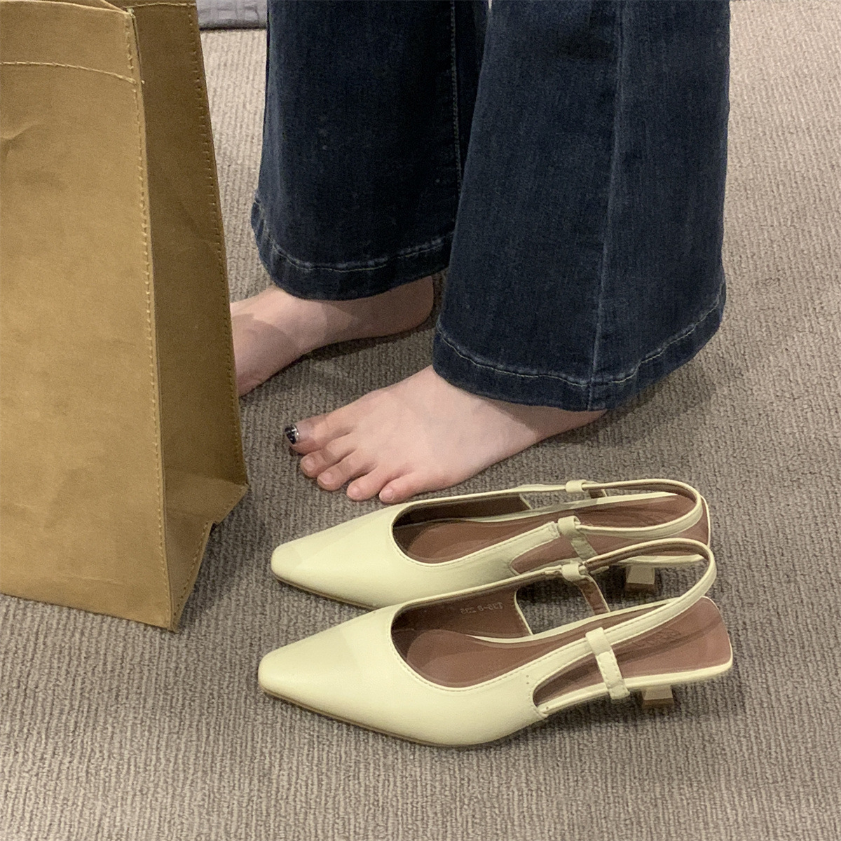 French High-End Baotou Sandals For Women's Wear 2024 Spring And Summer New Pointed Toe Pumps With Thin Heels Super Hot Temperament Single Shoes