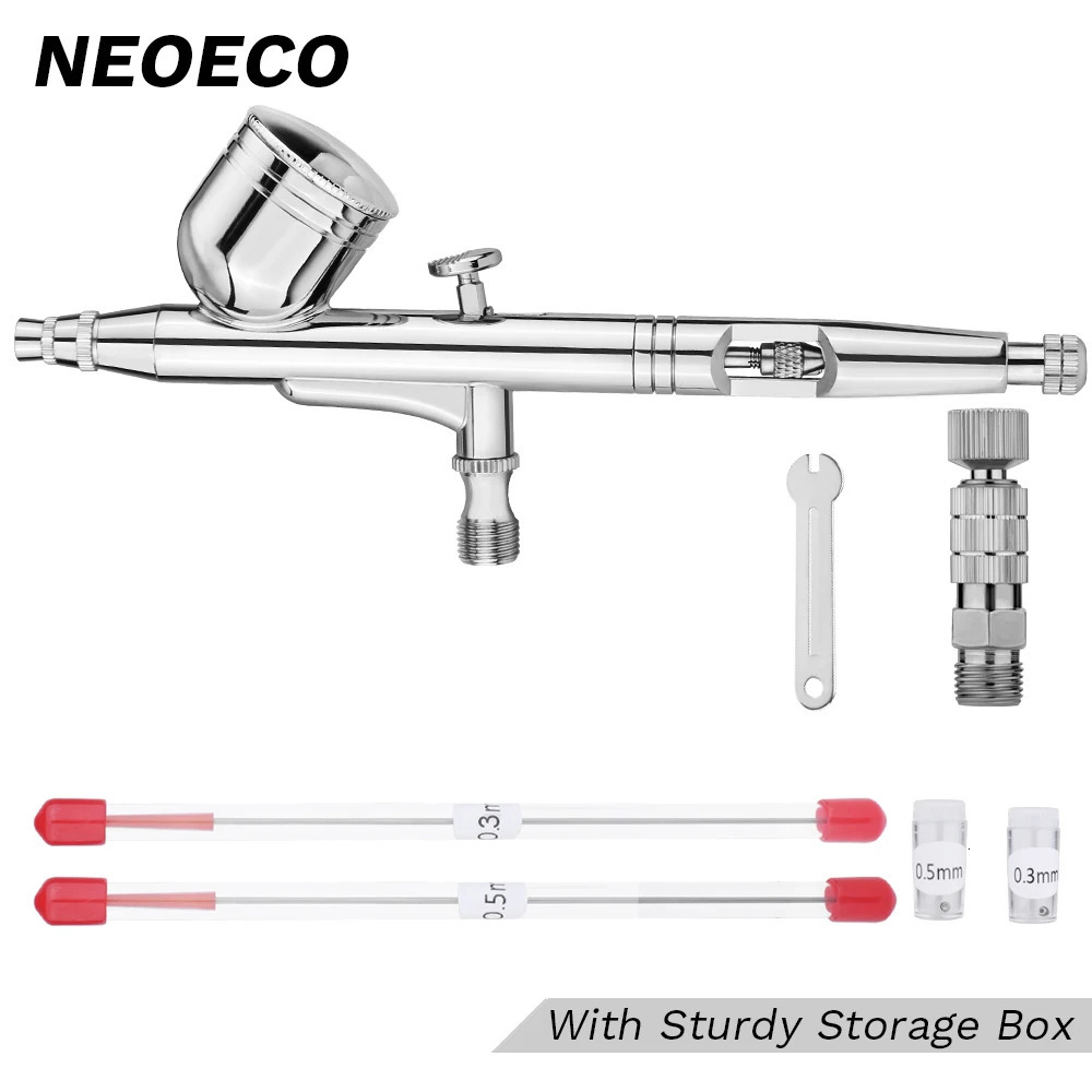 Dual-Action Spray Gun 0.2/0.3/0.5mm 9cc/7cc Gravity Feed Airbrush Kit Set With Quick Coupler for Art Craft Model Body Nail Paint 240627