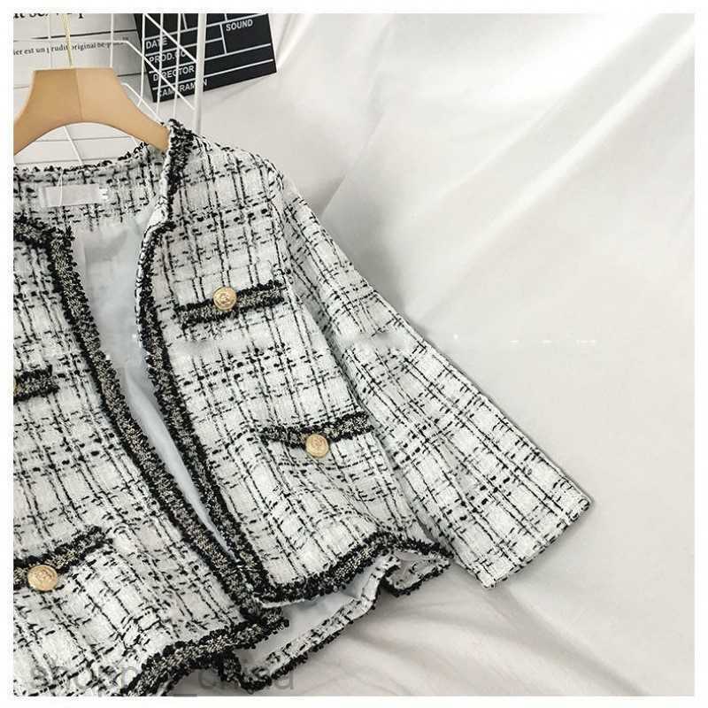 Women Jackets Coats tweed Hong Kong style outerwear for off-season wearing internet famous fried street jackets