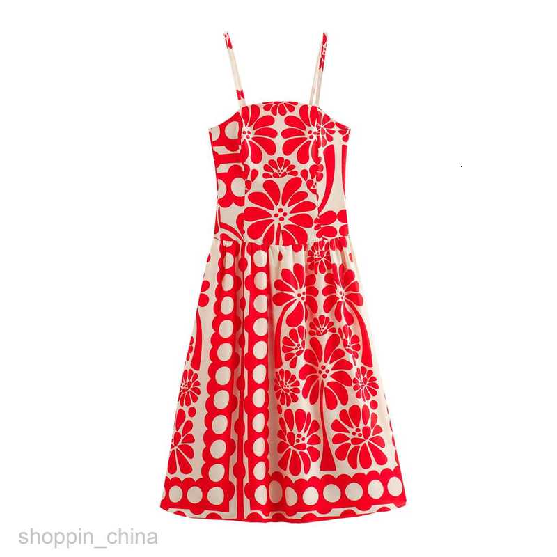 Basic Casual Women Dresses Women's Summer Vacation Style One Line Neck Flower Contrast Sling Dress Women's B6