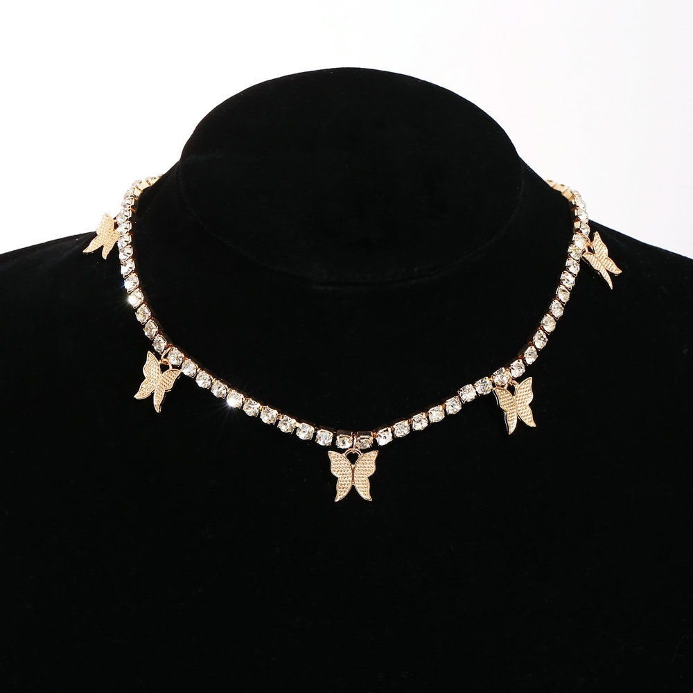 Women Jewelry Butterfly Pendant Necklace Female Rhinestone Shining Statement Crystal Charm Choker Necklace for Woman Gift