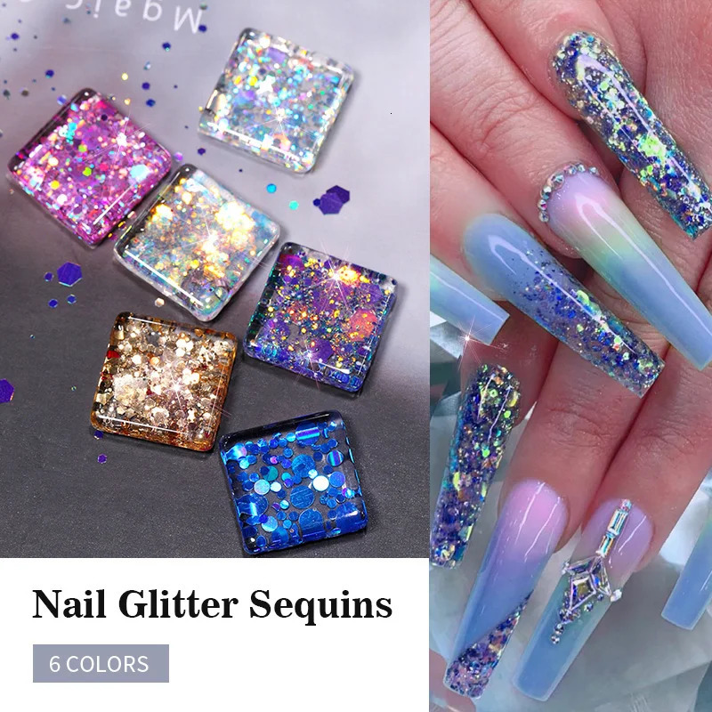 iridescent Diamonds Nail Sequins Sparkly Shinning Polish Flakes Gold Silver Blue Paliette Spangles Manicuring Decoration Powder 240627