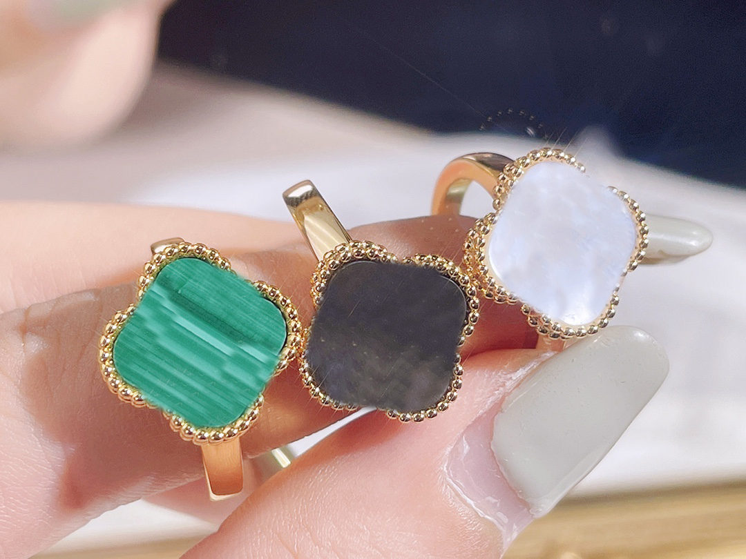 four leaf clover ring Natural Shell Gemstone 925 silver designer for woman T0P quality diamond official reproductions brand designer jewelry fashion with box 008