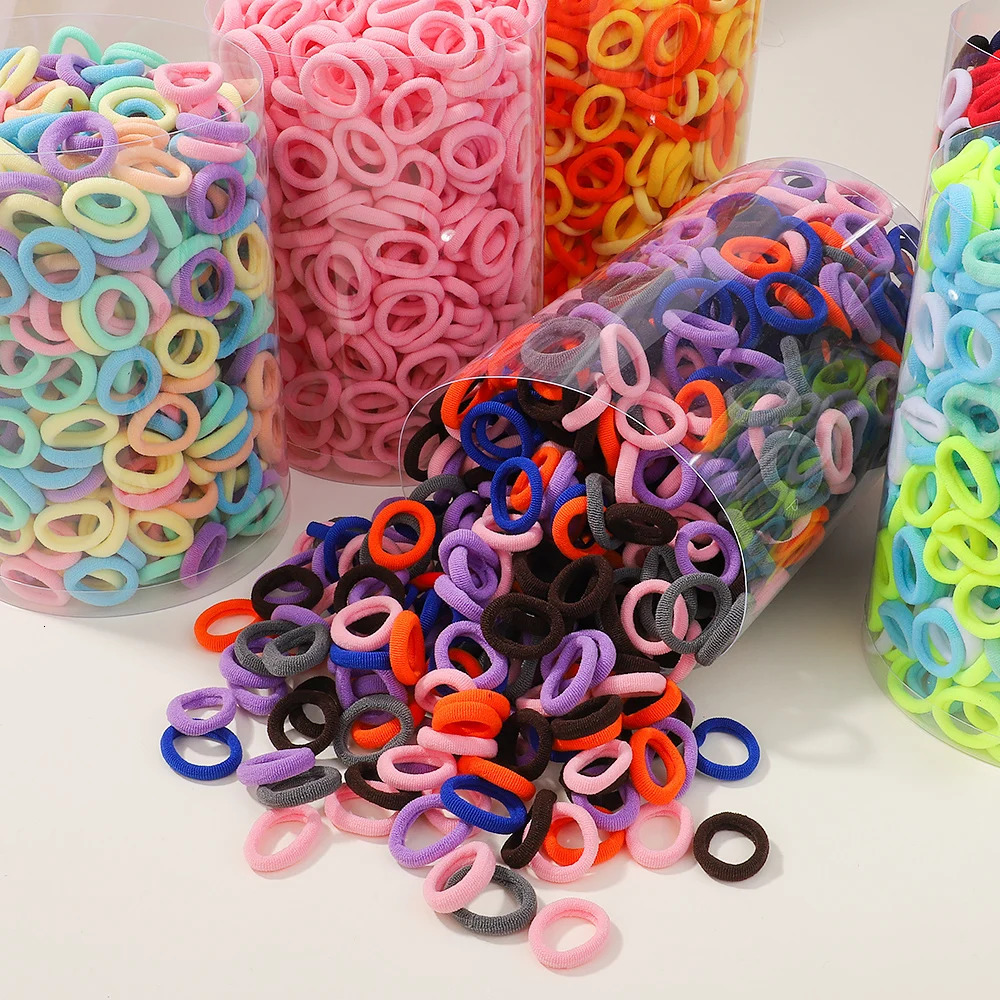 100PCS Colorful Basic Nylon Ealstic Hair Ties for Girls Ponytail Hold Scrunchie Rubber Band Kid Fashion Baby Accessories 240625