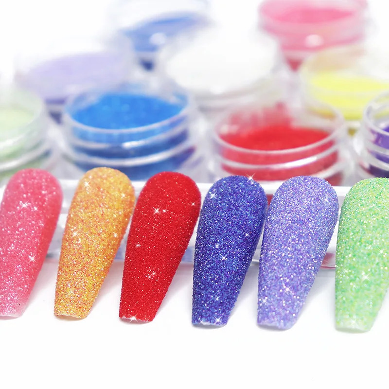 6 Colors Set Candy Sweater Effect Nail Glitter Sparkly Sugar Dust Powder Chrome Pigment For Manicure Polish Nail Art Decorations 240627