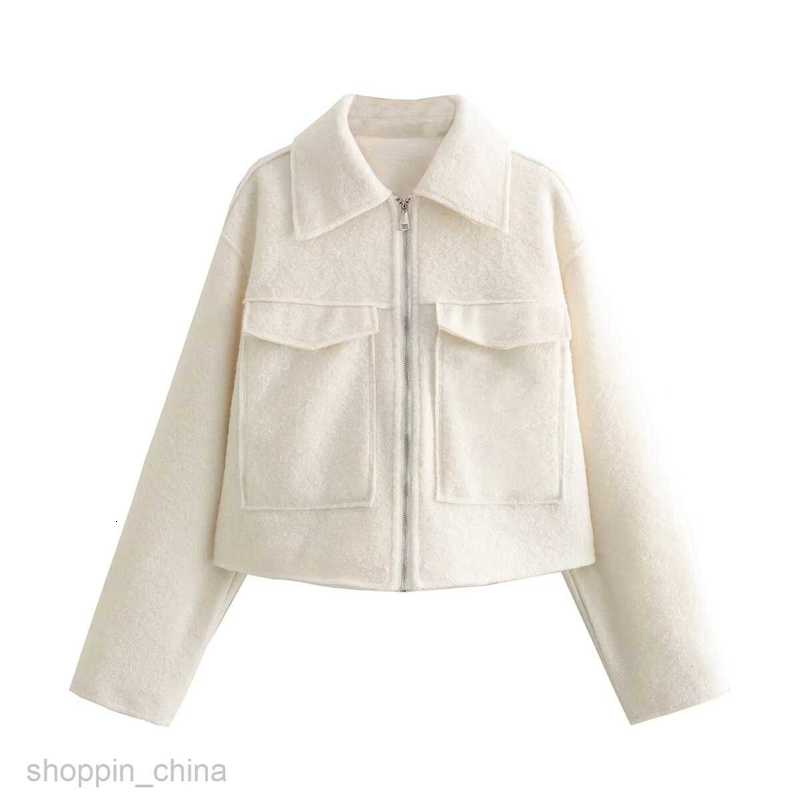 Women Jackets Coats Spring and Autumn New Women's Lapel Large Pocket Zipper Short Long sleeved Woolen Coat B88684