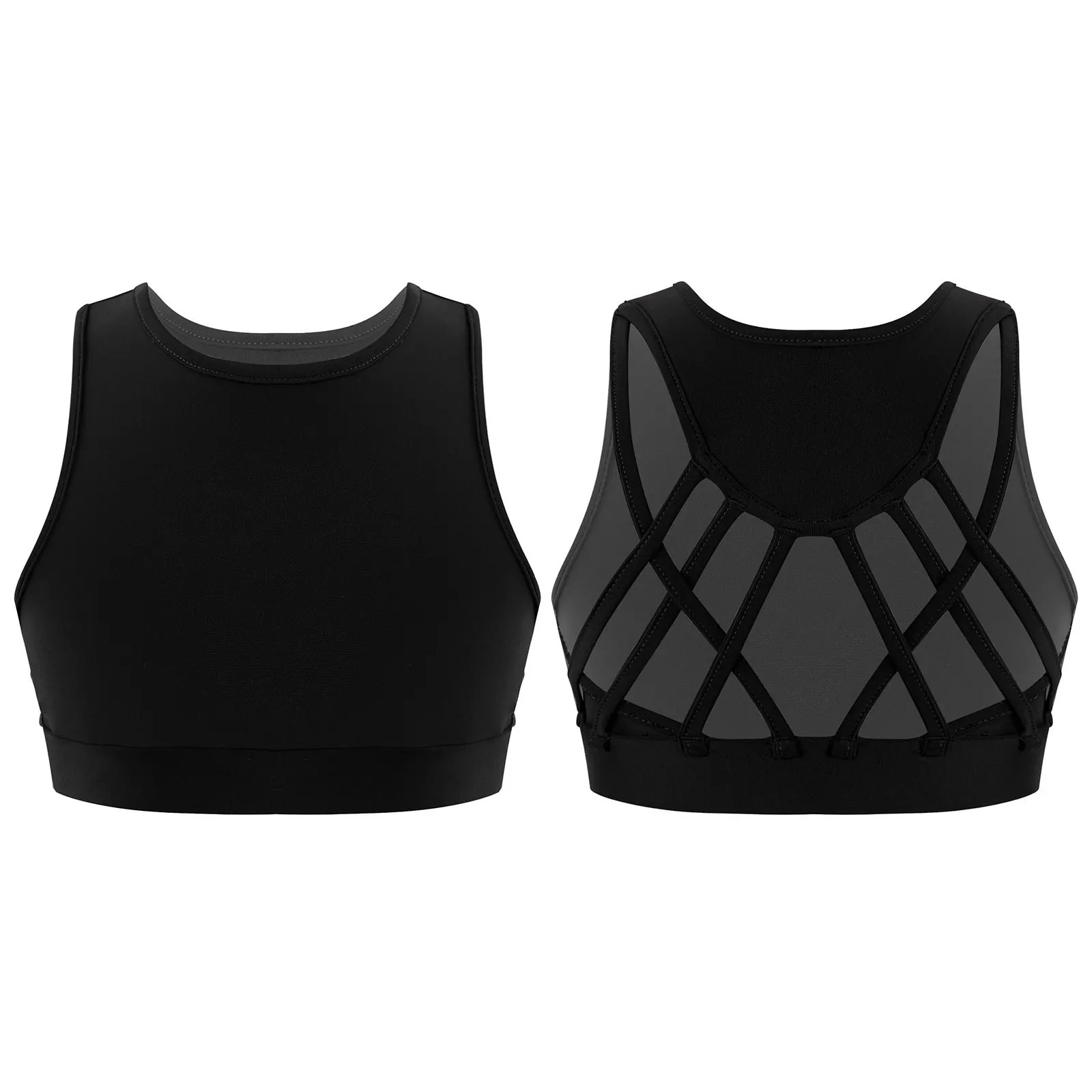 Kids Girls Ballet Tops Sleeveless Straps Crisscross Hollow Back Sport Bra Vest Crop Top For Yoga Dancing Gymnastics Workout 240627