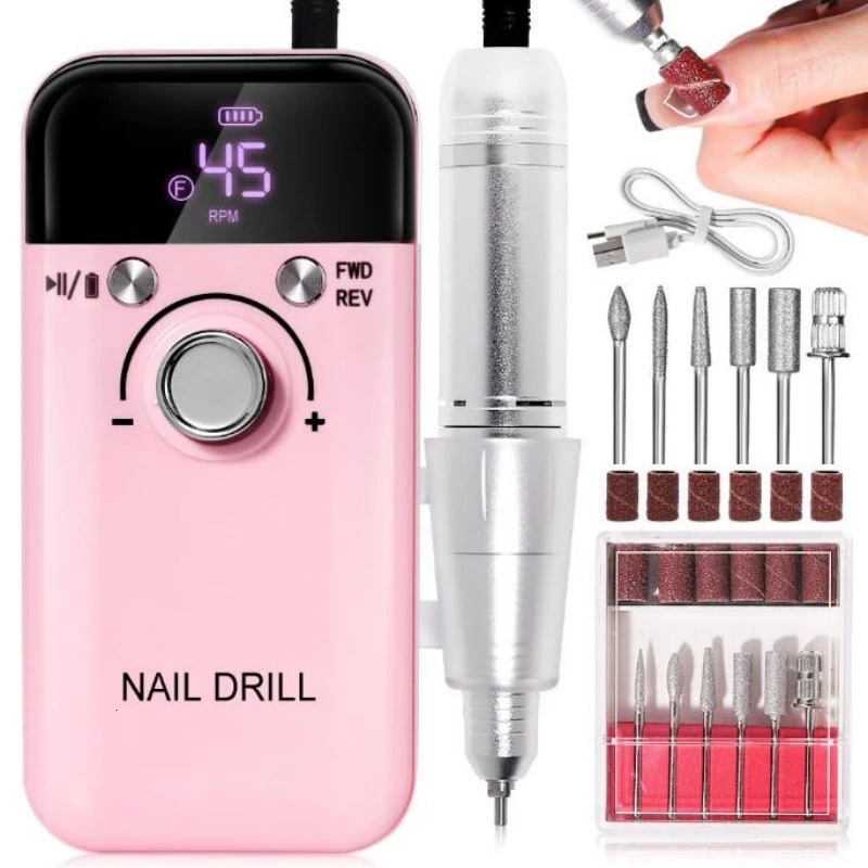 45000RPM Electric Nail Drill Machine Professional Nail Drills for Gel Nails Polish Rechargeable Portable Nail File Manicure Tool 240627