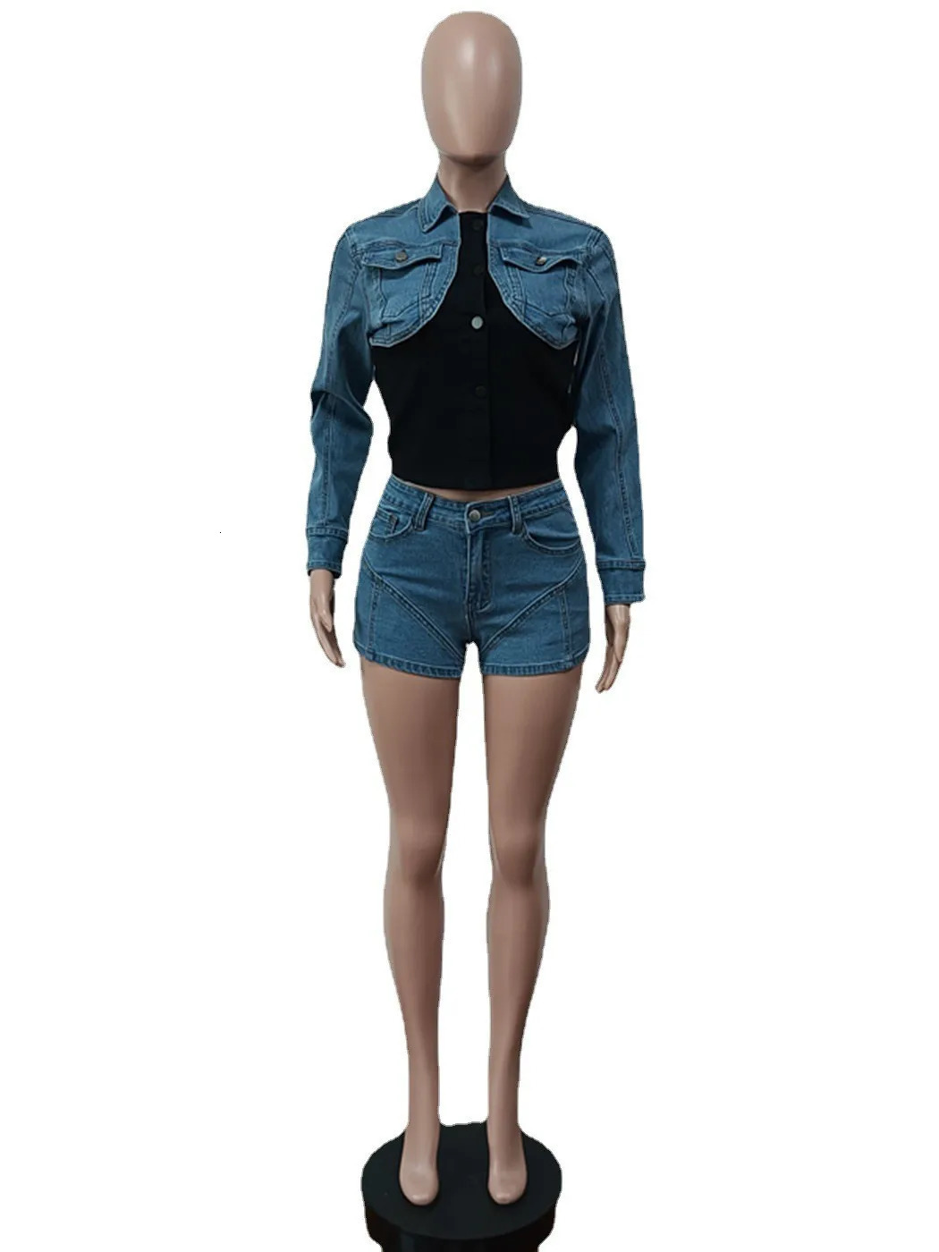 Sexy Denim Jean 2 Piece Matching Pant Set Outfits Summer Women Clothes Y2K Biker Shorts Suits Sets Cropped Tops Tracksuit 240627