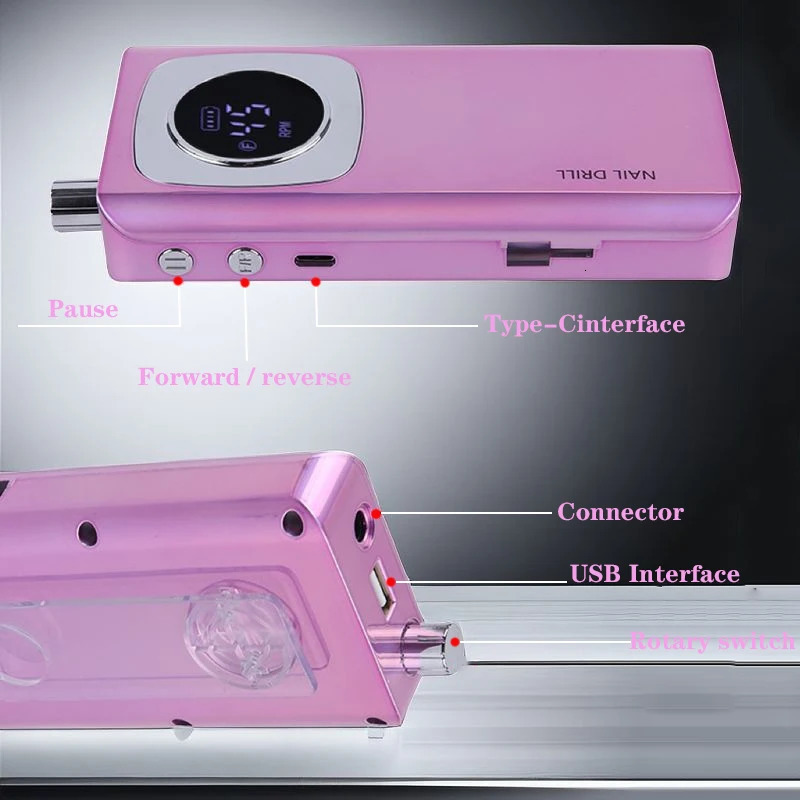 High Speed 45000RPM Rechargeable Nail Drill Machine with LCD Low Noise Professional Nail Polish Sander Nails Accessories Set 240627