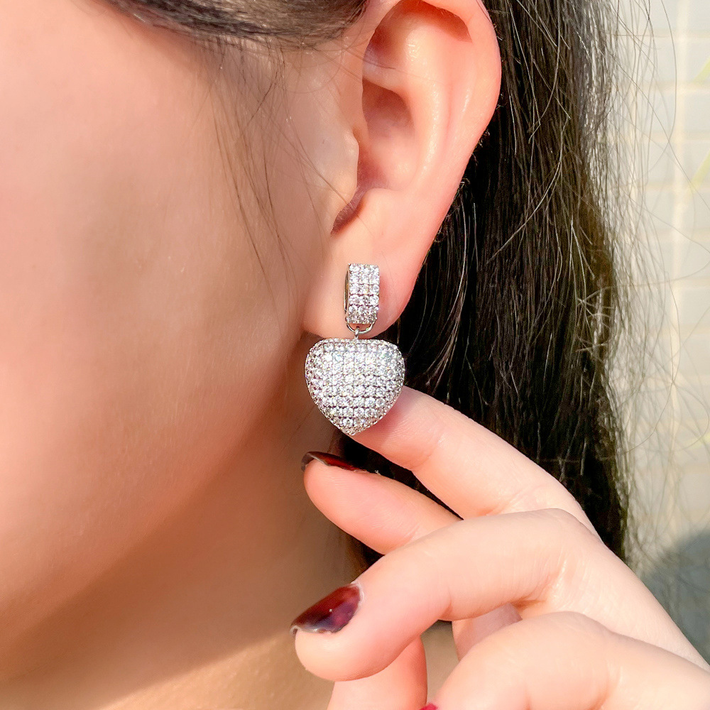 Choucong Brand Dangle Earrings Sparkling Luxury Jewelry 925 Sterling Silver Gold Fill Pave Micro White Sapphire CZ Diamond Gemstones Party Heart Drop 