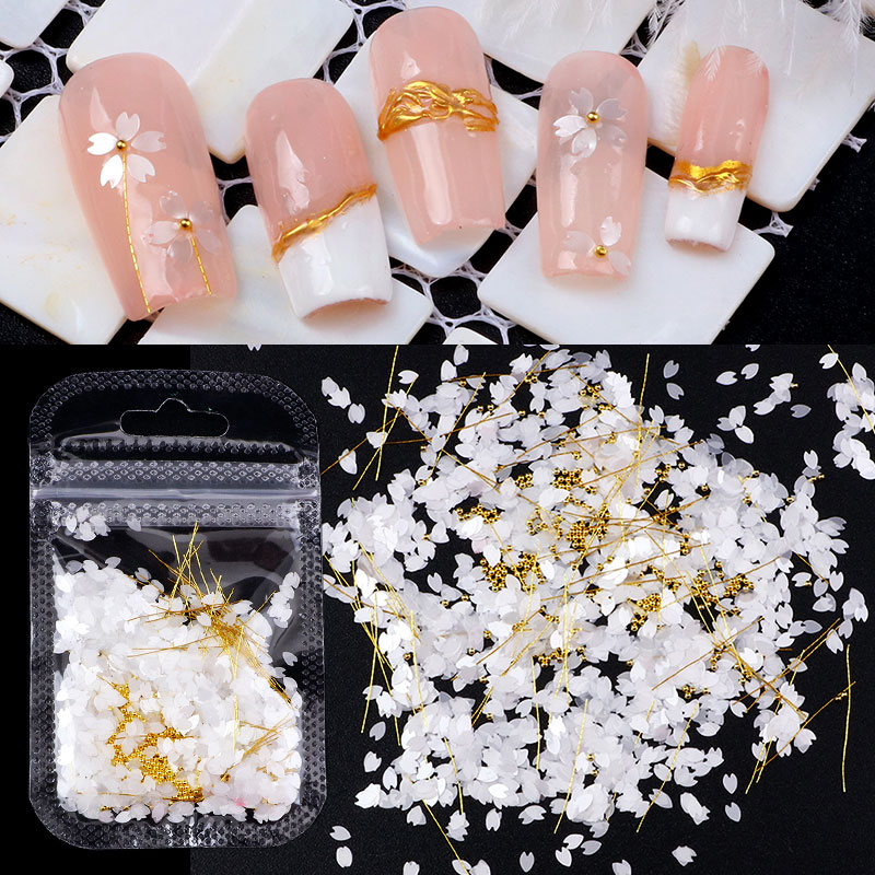 1Bag Cherry Flower Petals Nail Sequins Irregular Glass Paper Heart Floral Leaves Mixed Nail Art 3D Flakes Manicure Decorations