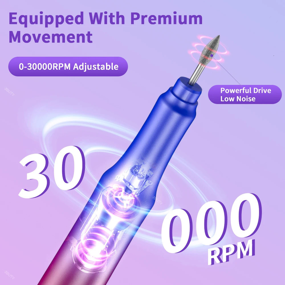 INBUTY Electric Nail Drill Machine 30000RPM Nail Sander for Acrylic Gel Nails Portable Manicure Pedicure Polishing Shape Tools 240627