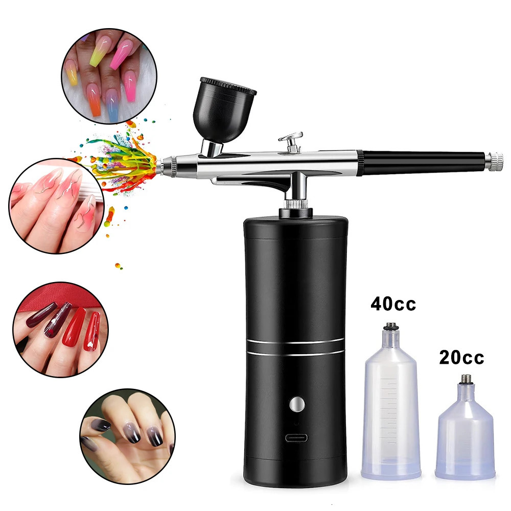 Airbrush Nail Art Paint Spray with Compressor Decoration Cake Portable Nails Coloring Air Brush Gun Mist Sprayer Rechargeable 240627