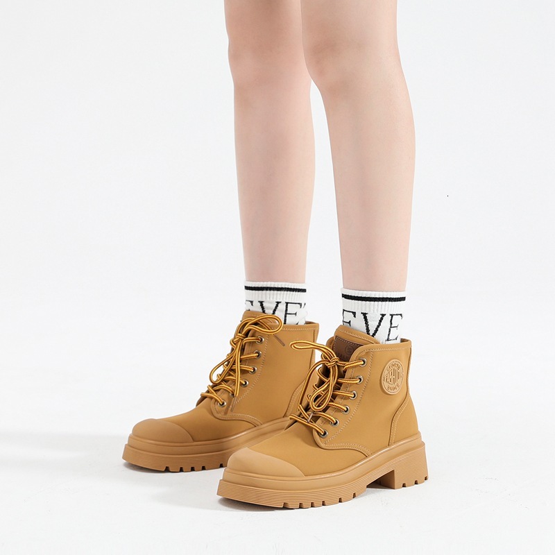 Short Women's 2023 Autumn/Winter New British Style Thick Sole Lace up Work Casual Martin Boots