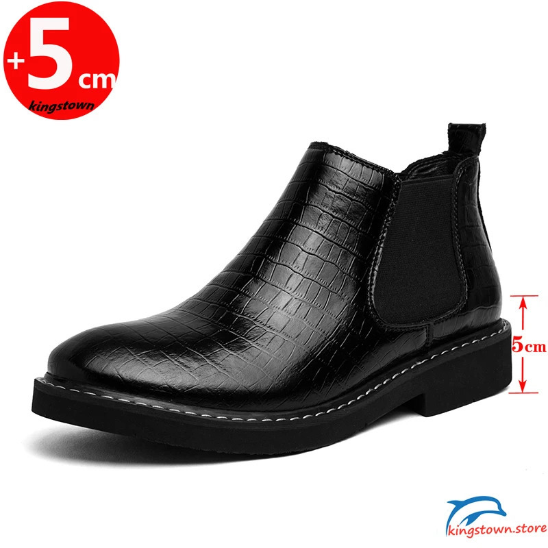 Boots Chelsea Booster Shoes Business Men Leather Ankle Lifts Wedding Formal Man Dress Height Increase Sole 5cm Plus Size 38- 240620
