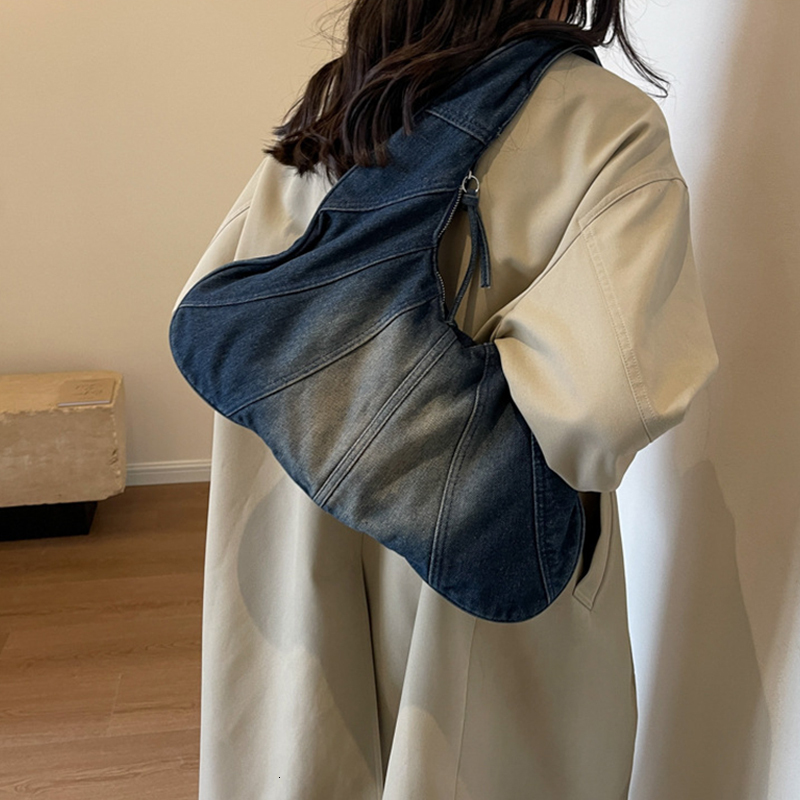 Leisure Denim Handbag for Women's 2024 New Fashion Single Shoulder Large Capacity Korean Retro Commute Underarm Bags H6.28#36 swissmilitary