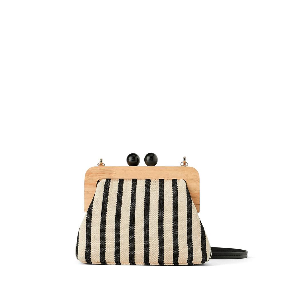 Vintage Striped Wooden Clip Bags shell bag luxury shoulder bags women messenger crossbody bag women canvas handbags