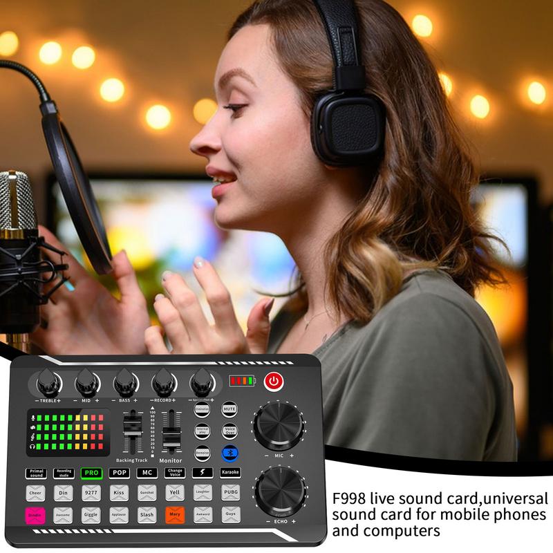 Podcast Microphone Sound Card Kit Professional Studio Condenser Mic&F998 Live Sound Mixer For Livestreaming Podcasting Recording