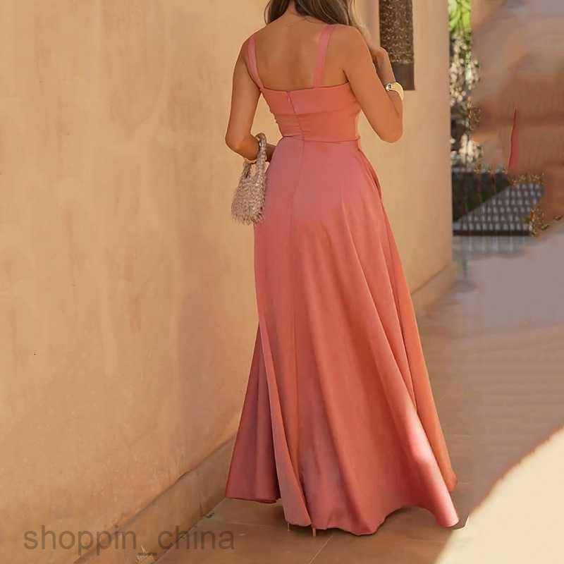 Basic Casual Women Dresses Women's Summer New Sexy Shoulder Strap Split Solid Color Dress