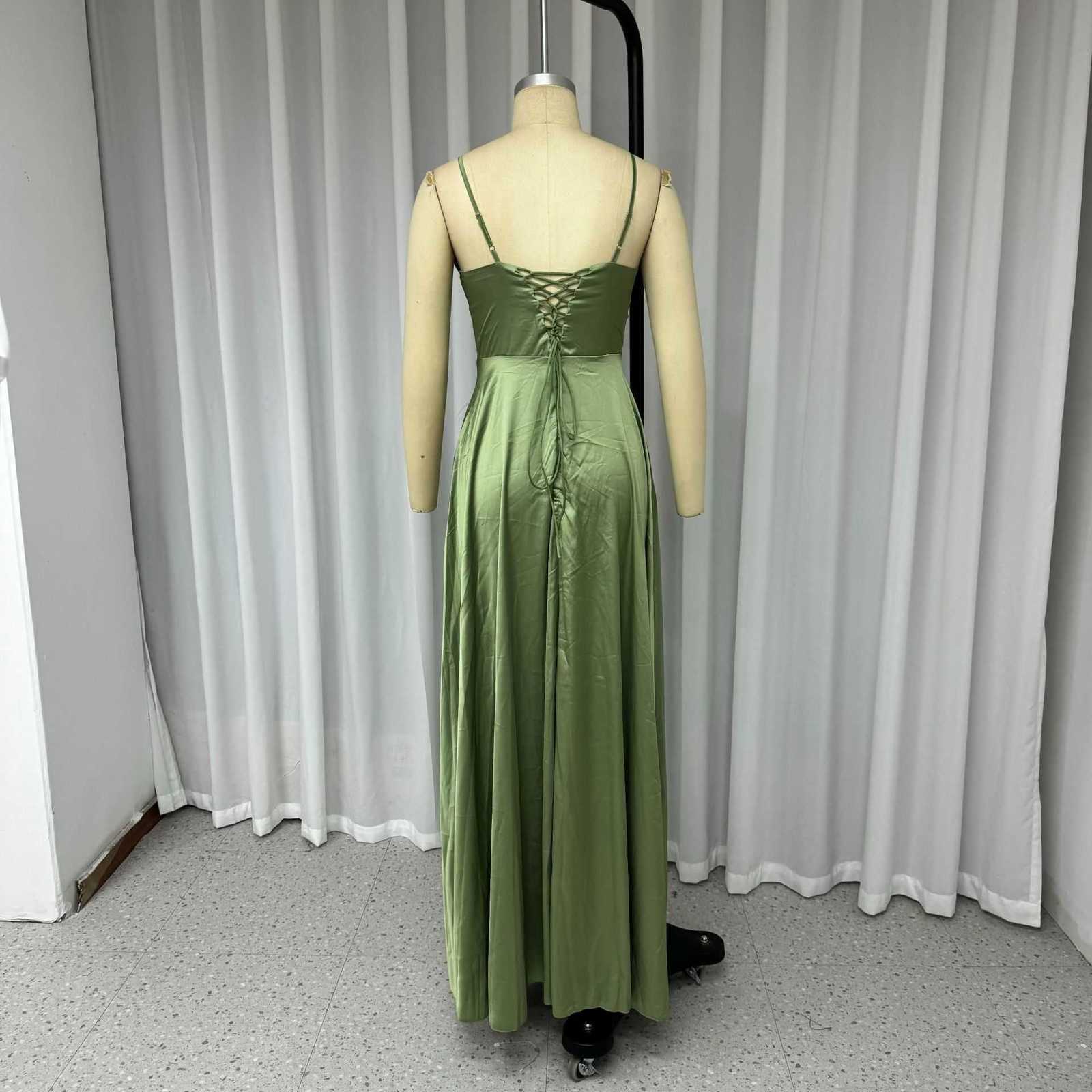 Basic Casual Women Dresses Women's Summer New Sexy Sleeveless Solid Silk Satin Split Dress