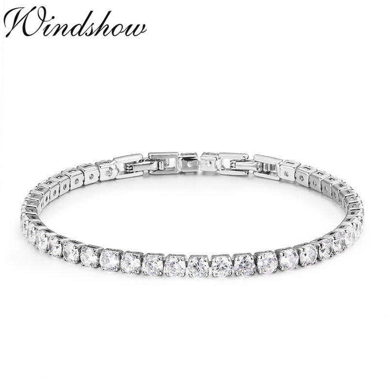4mm 17cm Round CZ Chain Gold Color Tennis Bracelet Bangles For Women Girls Gift Jewelry Braceletes Pulseras Bracciali Donna