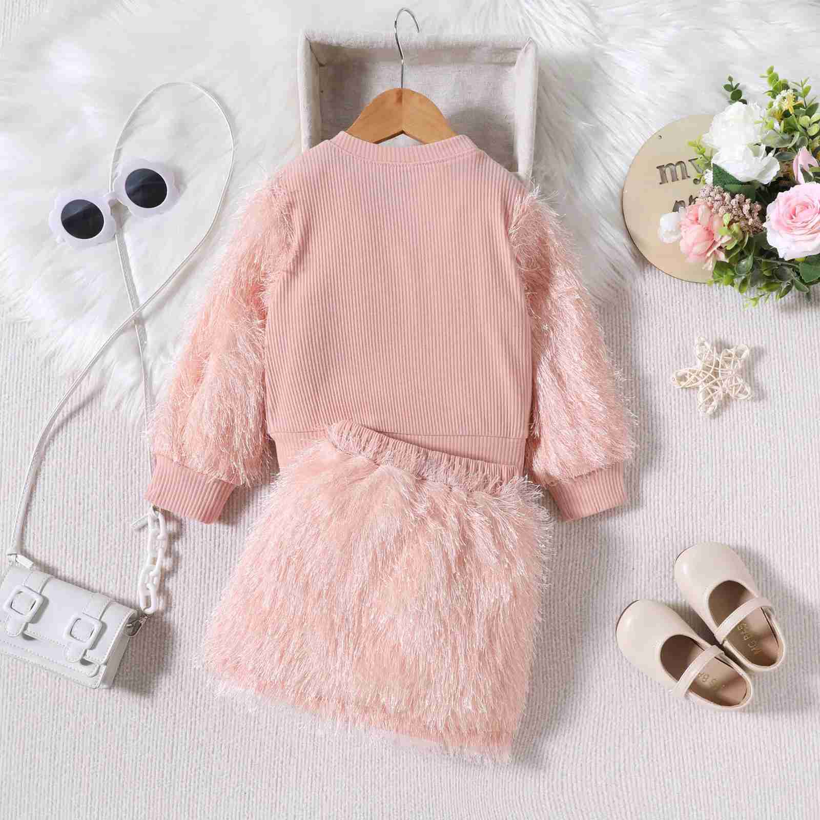 Pajamas Baby girl autumn clothing childrens long sleeved ribbed T-shirt top camouflage wool dress 2PCS clothing set conguntos para ni os WX5.31