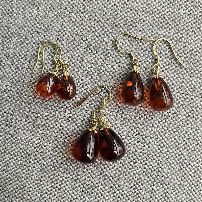 Big Sale Natural Amber Earrings for Women S925 Silver Real Baltic Cherry Dangle Earring Original Gemstone Jewelry Wholesale