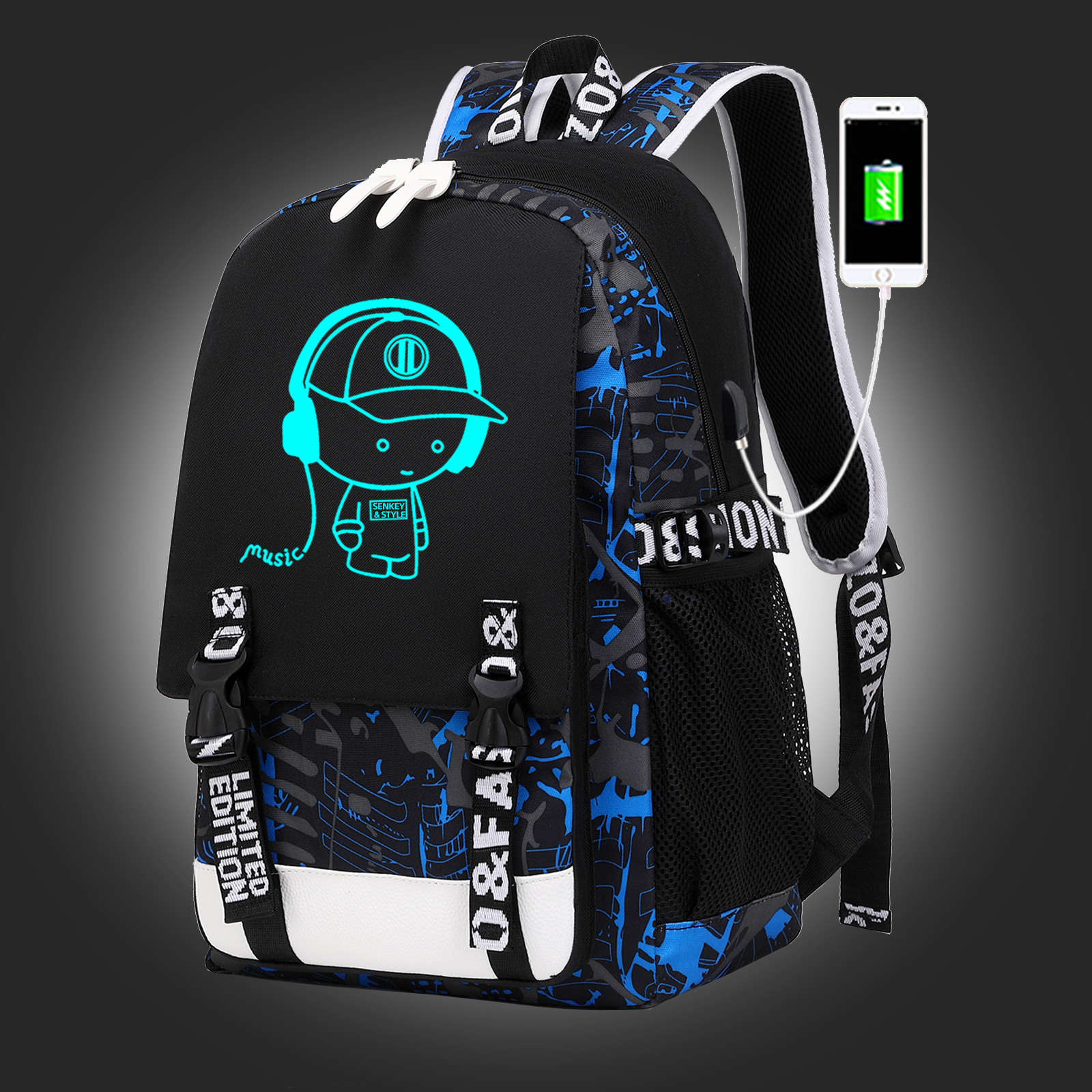 Mochila de gran capacidad para estudiantes de secundaria, impermeable, con estampado de Nightglow, a la moda, para hombre y mujer
