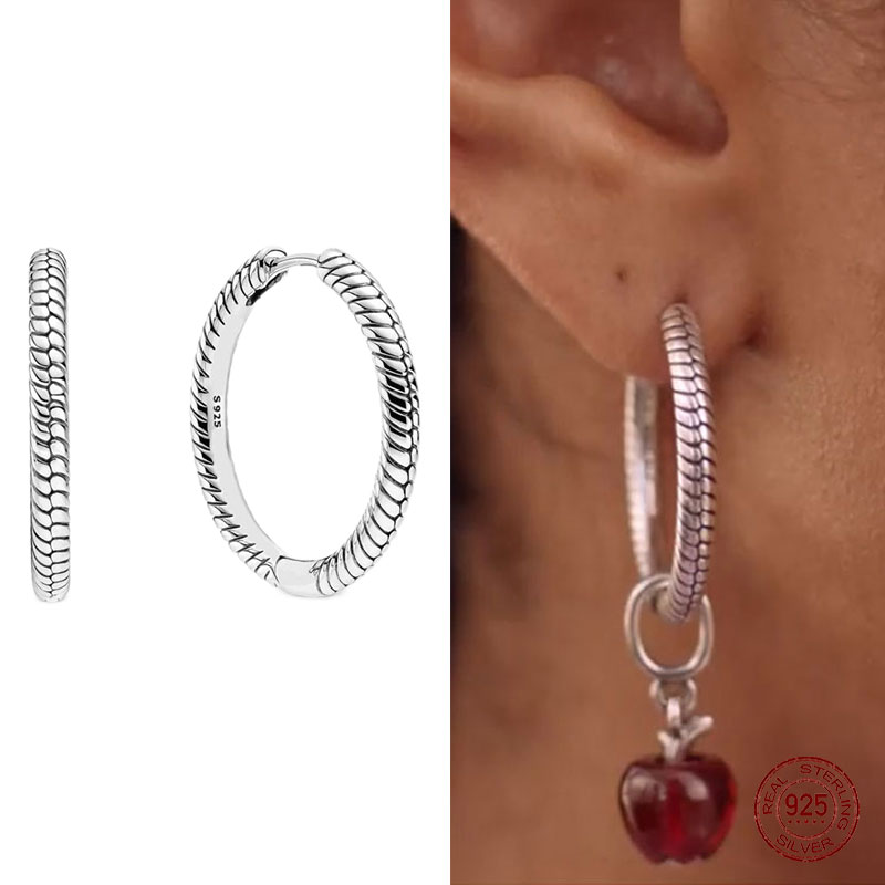 100% 925 Sterling Silver Pendiente Hoop Charm Earrings For Women Earrings Fit Original Charms Earrings Fine Jewelry Joyas Gift