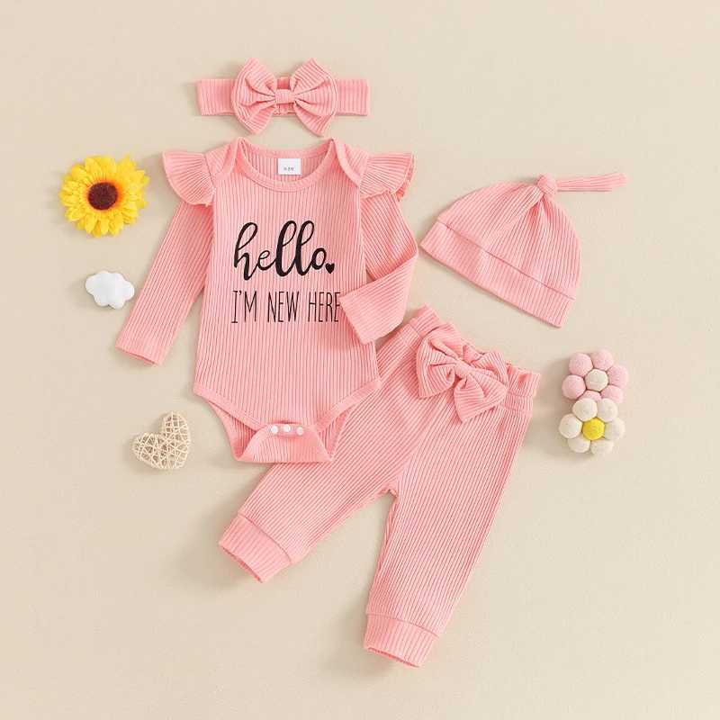 Pajamas Pixie New Baby Girls Autumn Casual 4pcs Set Long sleeved jumpsuit with ribbed pants and hat set 0-6m WX5.31