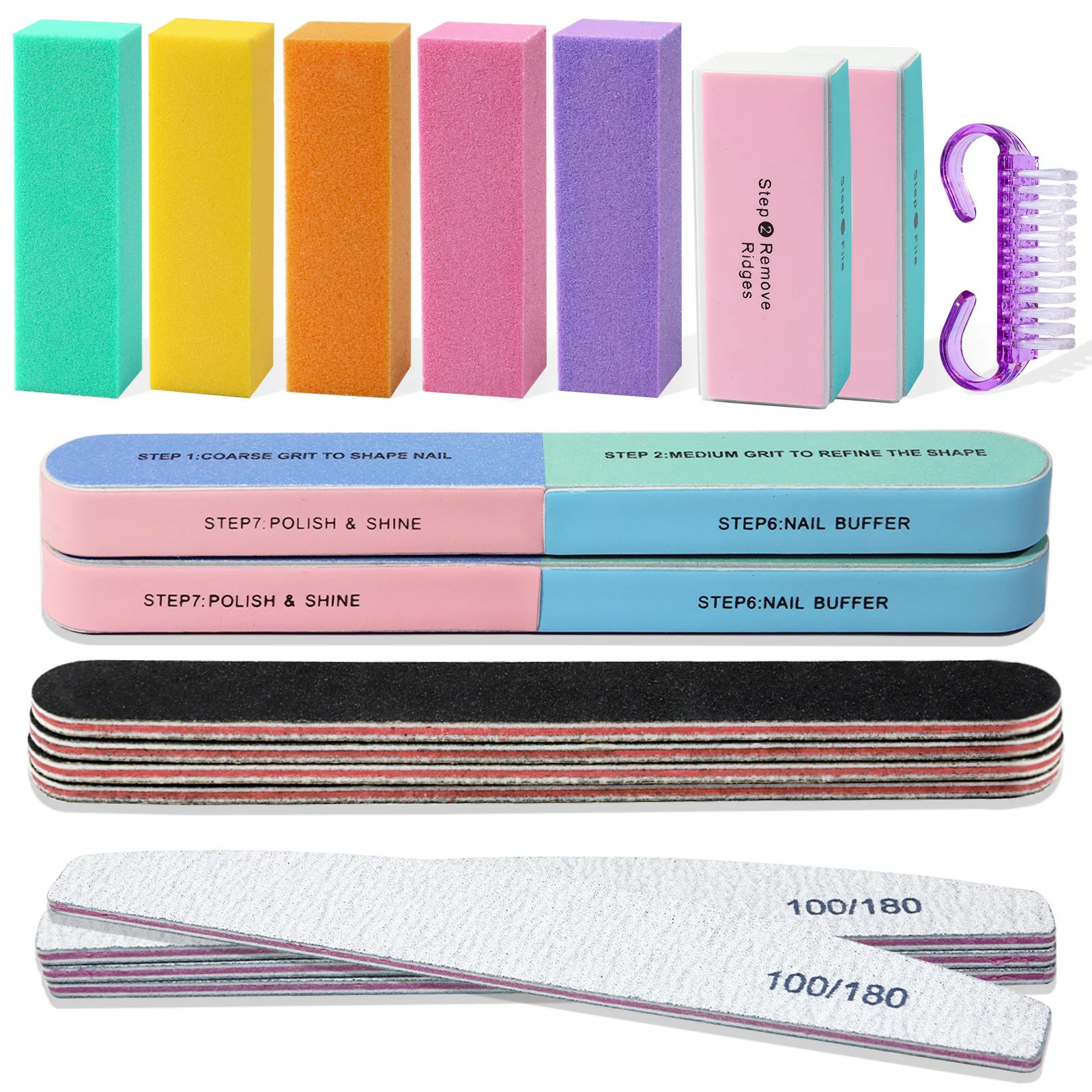 18pcs/set Nail Buffer Professional Sand Sponge Nail Files Manicure UV Gel Nails Polisher Set Brush Acrylic Nail Kit Salon Tools 240627