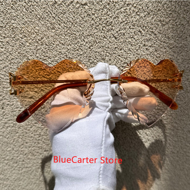 Heart Shaped Sunglasses Dia Cut Wire C Y2K Designer Rimless Carter Sun Glasses Mens Cool Decoration 828 Gold Good quality