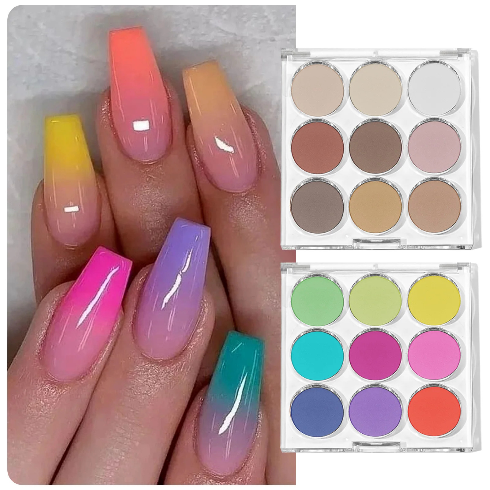 9pcsset Gradient Nail Powder Palette Colors Nail Gradient Glitter Pigment Set Chrome Powder Manicure Accessories Mirror Effect 240627