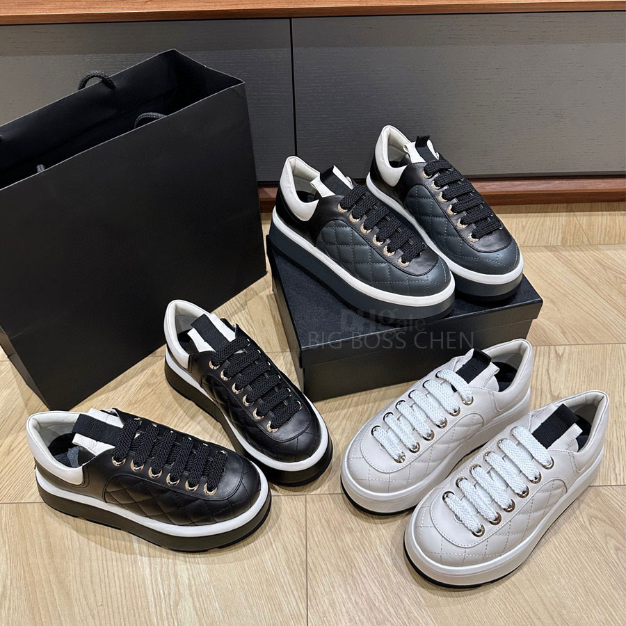 Top Famous brand Women's platform Casual sneakers Low-top Lace-up Height increasing Tennis shoes Real leather Athletic shoe Luxury designer shoe Vacation Sport shoes