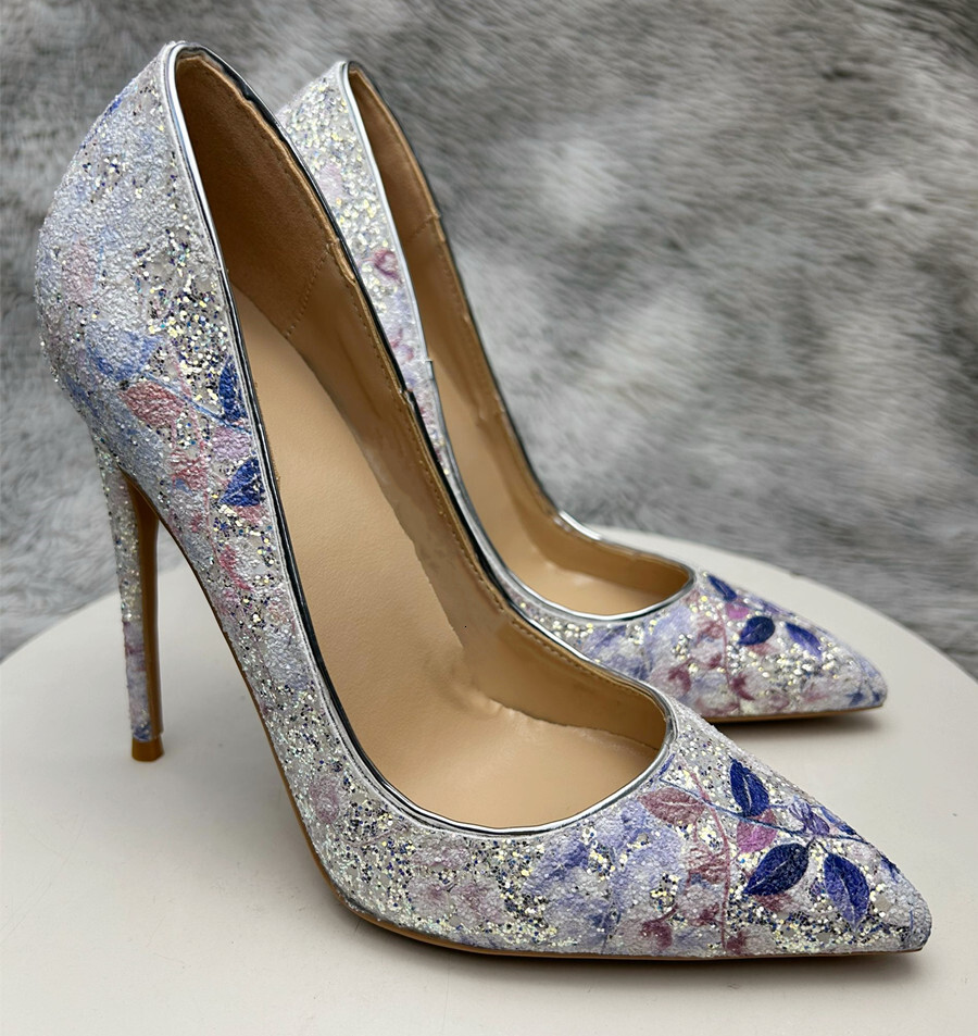 Noenname_Null- Wedding 2024 New Sier Rhinestone Sequined High Heels Female Stiletto Bridal Shoes 12Cm