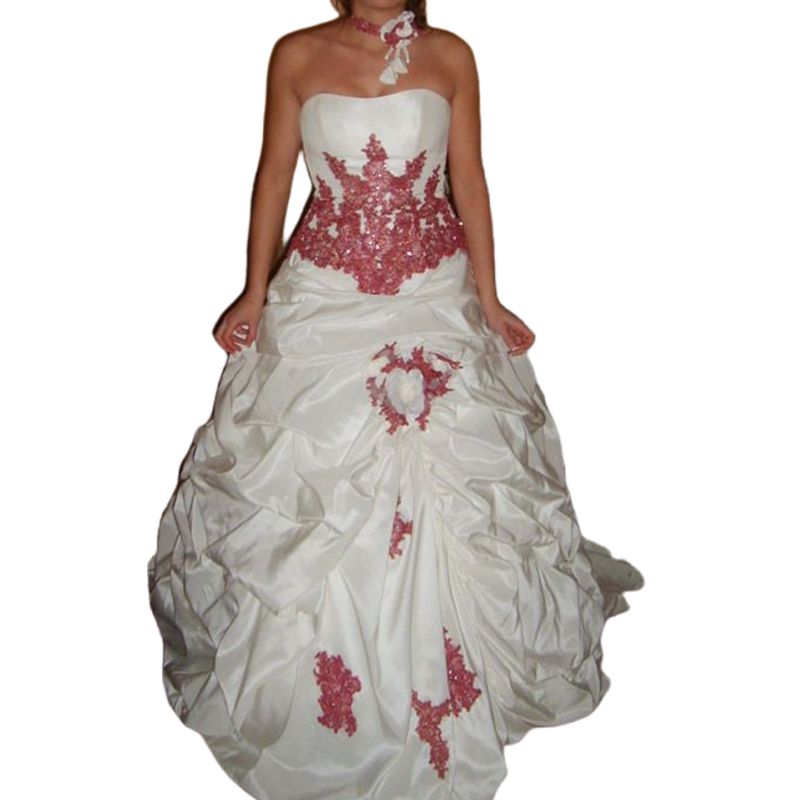 White And Pink Vintage Ball Gown Wedding Dresses Sleeveless Lace Appliques Ruched Draped Long Satin Bridal Gowns Lace-Up Plus Size Women Party Events 