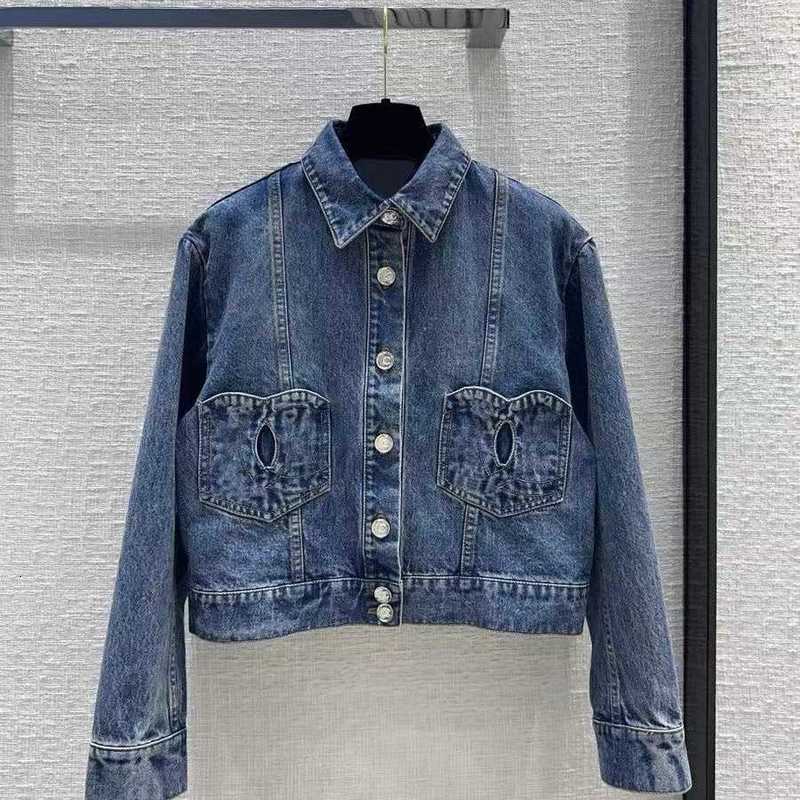 Women's Jackets designer 24 Washed Cotton Spliced Coat jacket with unique denim fabric design that won't collide heavy-duty hot drills 218 18MP