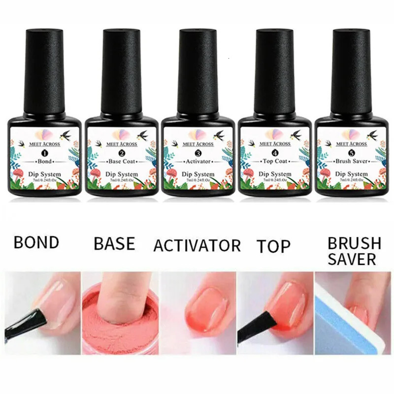 MEET ACROSS Glitter Dipping Powder Nail Kit Dipping Nail Powder System Set Dust Natural Dry Nail Art DIY Decoration For Manicure 240627