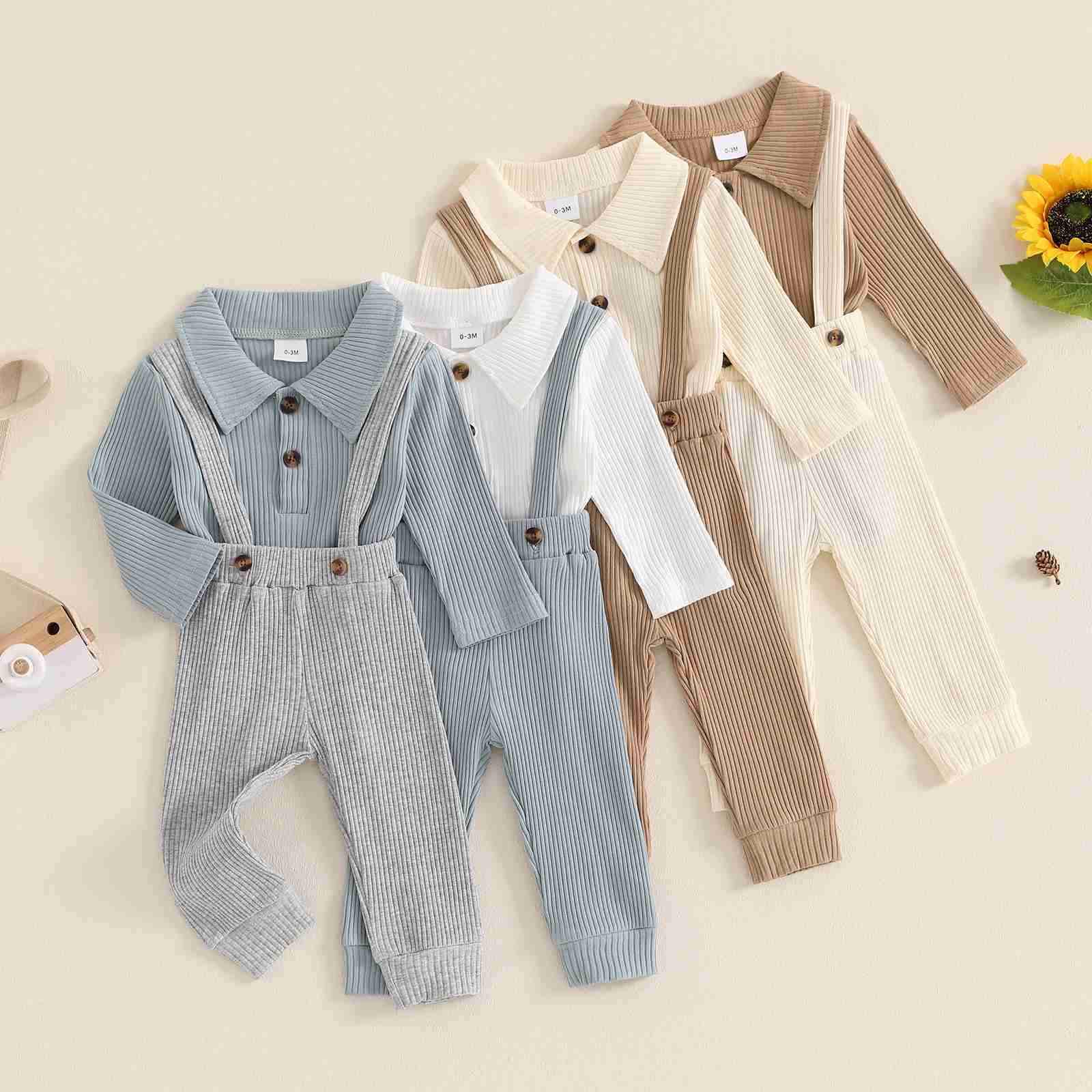 Pajamas MISOWMNJOY ribbon soft newborn baby clothing suitable for boys autumn clothing solid color long sleeved jumpsuit 2PCS baby set WX5.31