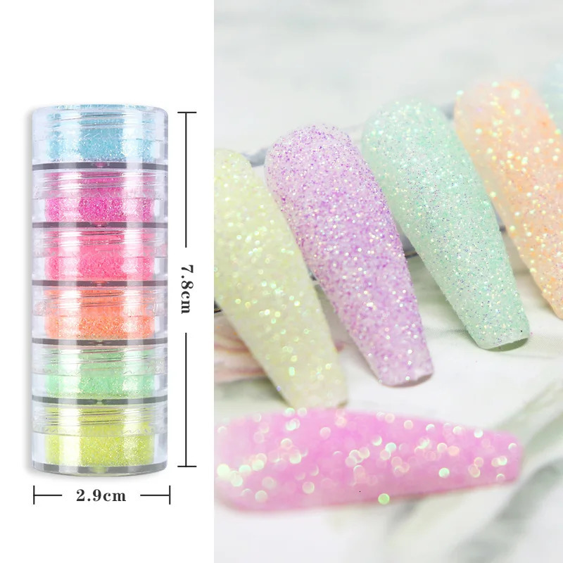 6 Colors Set Candy Sweater Effect Nail Glitter Sparkly Sugar Dust Powder Chrome Pigment For Manicure Polish Nail Art Decorations 240627