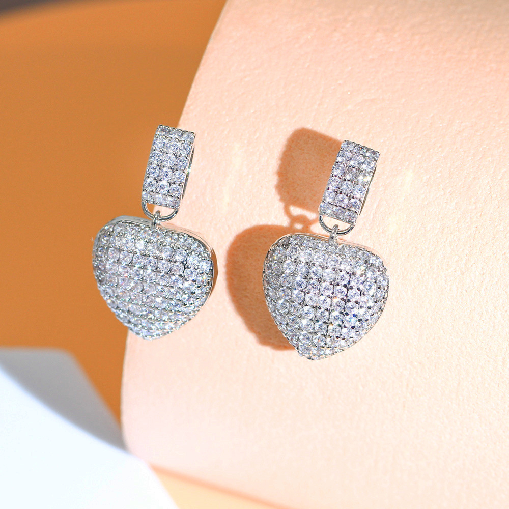 Choucong Brand Dangle Earrings Sparkling Luxury Jewelry 925 Sterling Silver Gold Fill Pave Micro White Sapphire CZ Diamond Gemstones Party Heart Drop 