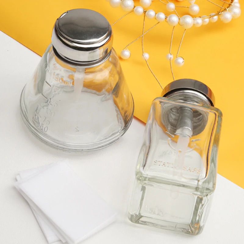 Push Down Glass Empty Pump Dispenser For Nail Polish Alcohol Makeup Remover Clear Refillable Bottle Liquid Cleanser Storage 240628