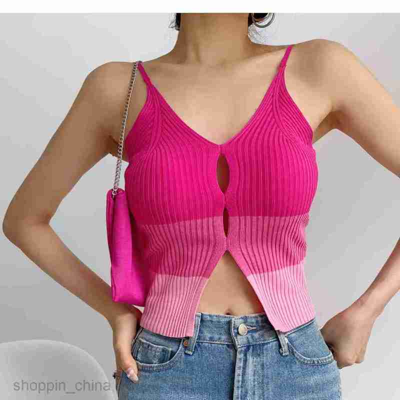 Women vest Women's Summer Sexy V-neck Slim fit Hollow out Color blocking Short Knitted Tank Top Tanks Camis tees tops